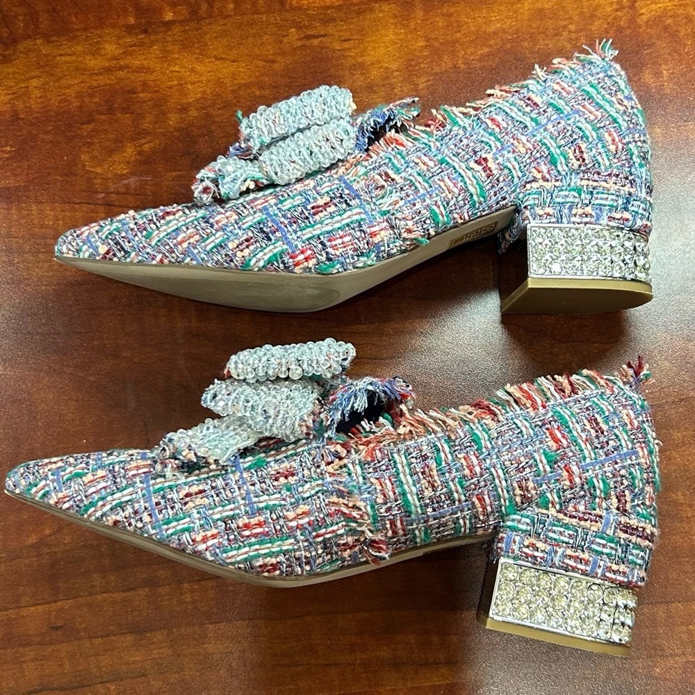 Jeffrey Campbell Multicolor Bridgerton Tweed Heels with Bow 9.5 - Picture 7 of 12